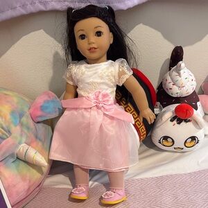 American Girl Doll in Pink and White Dress #124